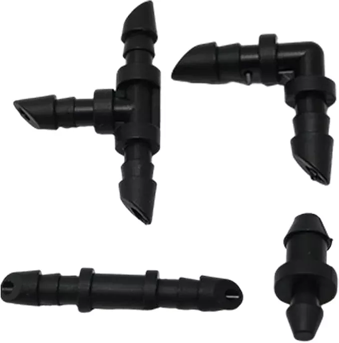 UOIENRT 110 PCS Irrigation Fittings, 1/4" Tubing with 50pcs Couplings, 20pcs Elbows, 30pcs Tees and 10pcs End Plugs for Drip or Sprinkler Systems