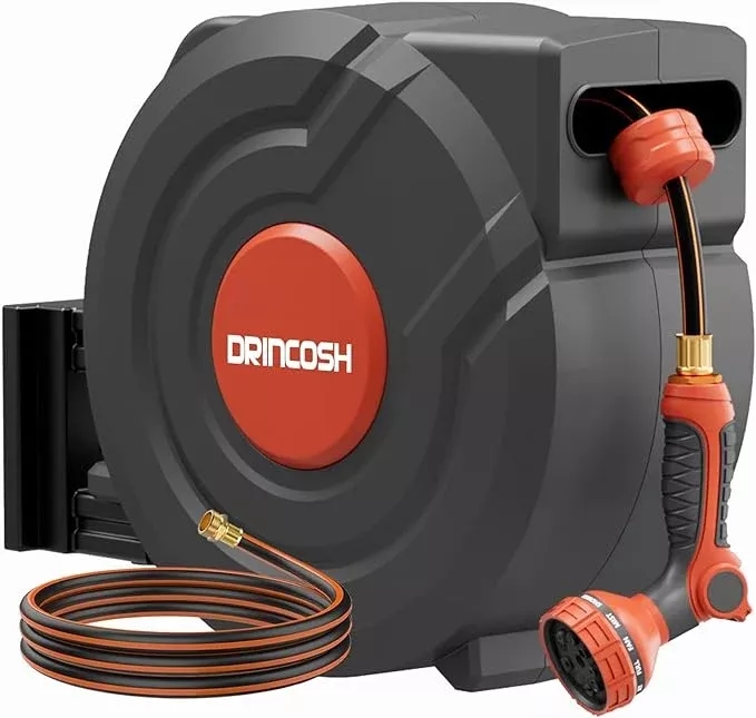 upgraded-retractable-garden-hose-reels-130-ft-x-1-2-pro-metal-bracket-180-swivel Upgraded Retractable Garden Hose Reels 130 ft X 1/2" PRO Metal Bracket 180° Swivel Any Length Lock Heavy Duty Water Hose Reels Wall Mount 9 Pattern Nozzle Garden Watering
