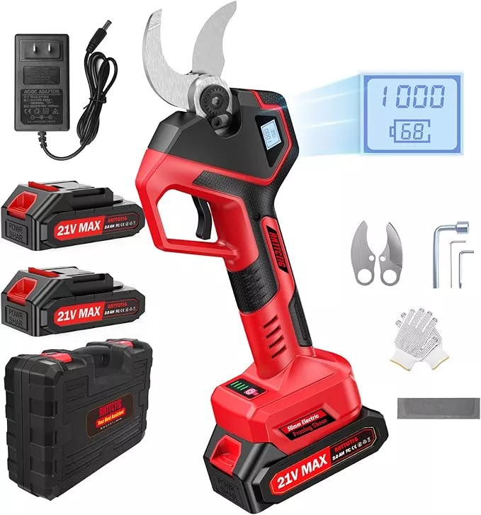 upgraded-version-electric-pruning-shears-2-inch-50mm-cutting-diameter-brushless- (Upgraded Version) Electric Pruning Shears, 2 Inch (50mm) Cutting Diameter Brushless Motor Cordless Pruning Shears with LED Display, Battery Pruners with Replacement SK7 Blades, 2Pcs Batteries