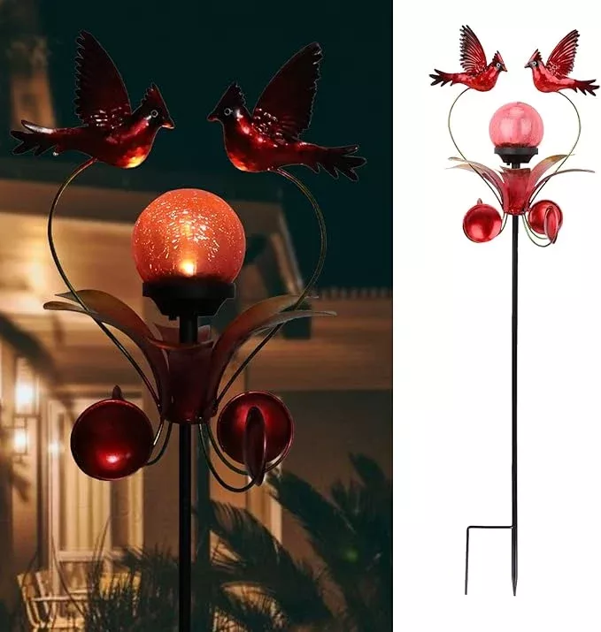 vcuteka-cardinal-solar-lights-outdoor-metal-garden-stake-waterproof-crackle-glas VCUTEKA Cardinal Solar Lights Outdoor Metal Garden Stake Waterproof Crackle Glass Globe Garden Decor Cardinal for Pathway, Lawn, Patio, Yard