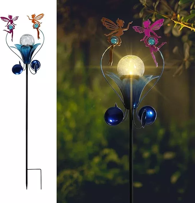 vcuteka-solar-lights-outdoor-metal-garden-stake-waterproof-crackle-glass-globe-g VCUTEKA Solar Lights Outdoor Metal Garden Stake Waterproof Crackle Glass Globe Garden Decor Butterfly for Pathway, Lawn, Patio, Yard