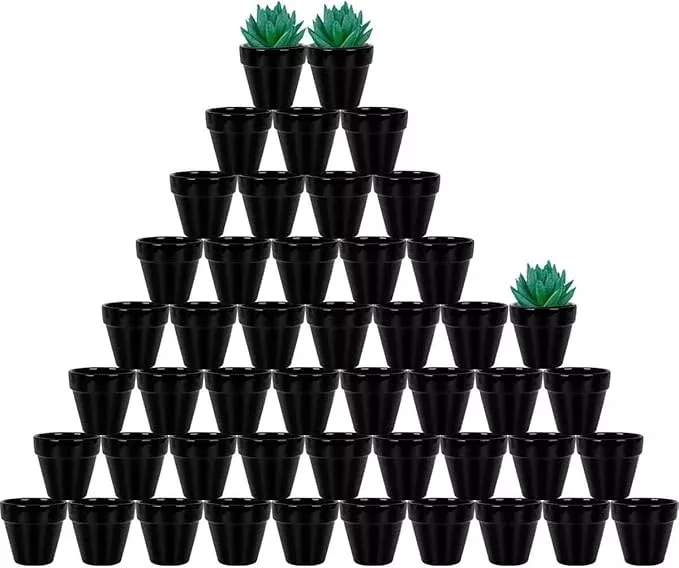 vensovo-48-pcs-2-tiny-ceramic-plant-pots-with-drainage-hole-black-small-mini-cer vensovo 48 Pcs 2" Tiny Ceramic Plant Pots with Drainage Hole - Black Small Mini Ceramic Pottery Planter Ideal for Indoor/Outdoor Plants, Crafts, Wedding Favors