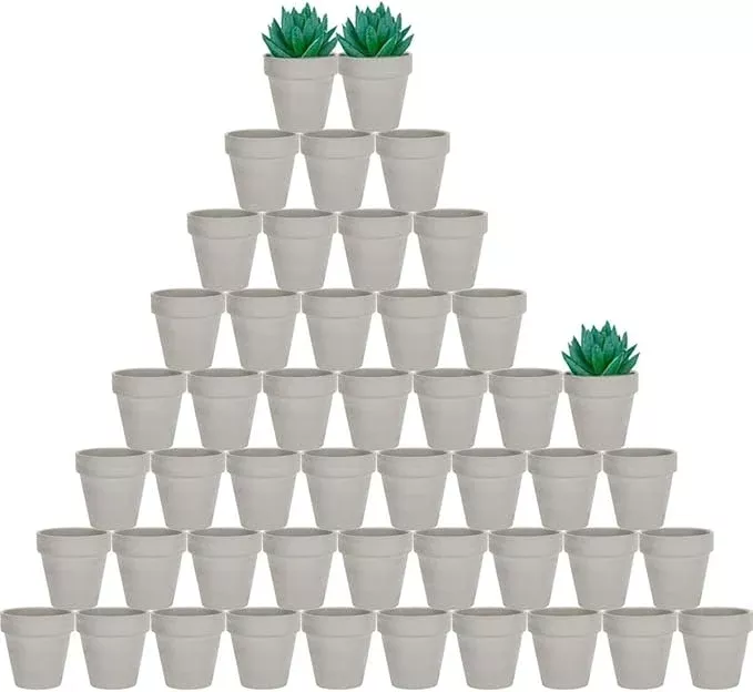 vensovo-48-pcs-2-tiny-terracotta-terra-cotta-pots-with-drainage-grey-small-mini- vensovo 48 Pcs 2" Tiny Terracotta & Terra Cotta Pots with Drainage - Grey Small Mini Clay Ceramic Pottery Planter Ideal for Indoor/Outdoor Plants, Crafts, Wedding Favors