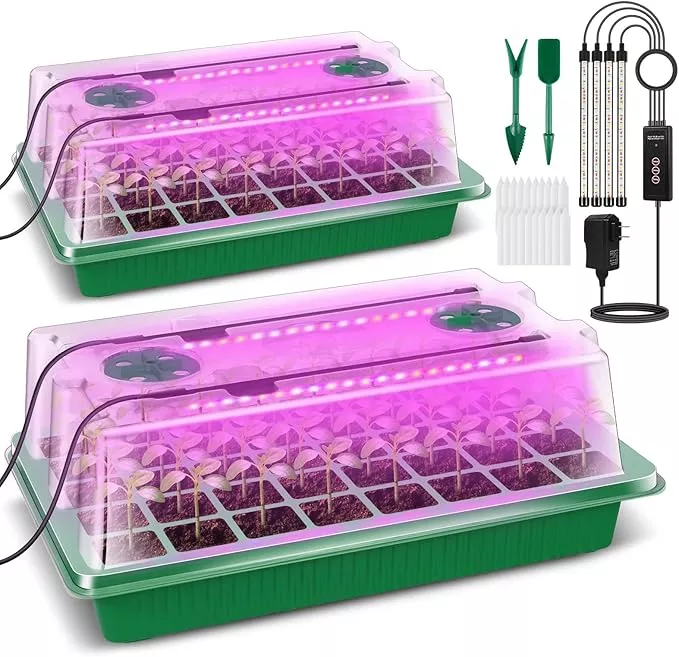 verdenu-seed-starter-tray-with-grow-light-2-pack-80-cells-seed-starter-kit-with- Verdenu Seed Starter Tray with Grow Light, 2 Pack 80 Cells Seed Starter Kit with Humidity Dome, Adjustable Brightness Seed Tray with Smart Timer, 3 Modes, 4 Timing, Seed Germination Kit for Indoor
