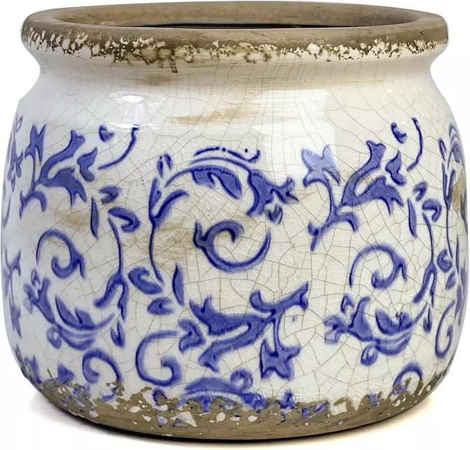 vintage-ceramic-ice-crack-flower-pot-with-drainage-holes-country-rustic-planters Vintage Ceramic Ice Crack Flower Pot with Drainage Holes, Country Rustic Planters for Indoor and Outdoor,Tuscan Decor,Home,Living Room, Garden Decor, Gardening Gift (Garden)