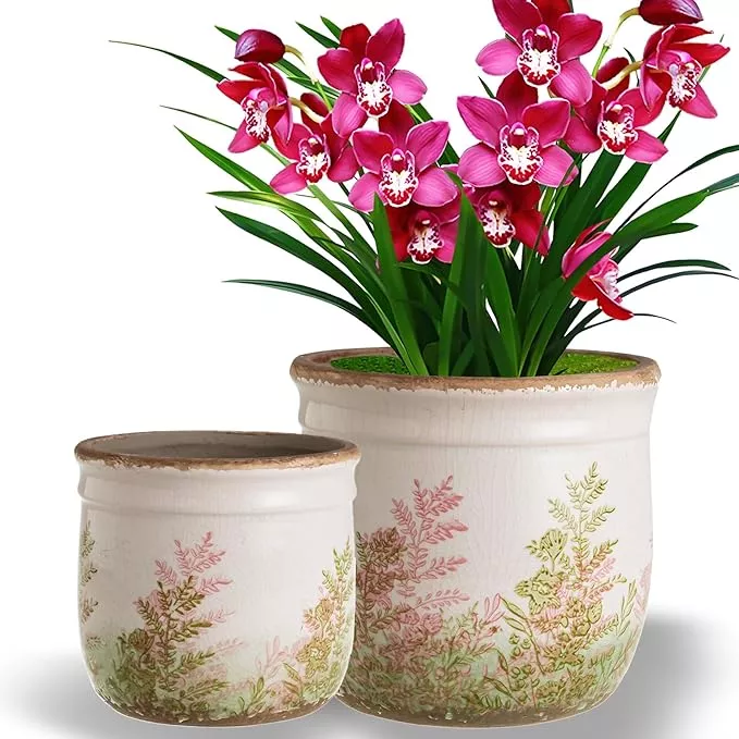 vintage-pink-green-ceramic-planter-set-2-4-7-5-7-inch-rustic-flower-pots-indoor- Vintage Pink and Green Ceramic Planter Set of 2, 4.7+5.7 Inch Rustic Flower Pots for Indoor Plants, Decorative Ceramic Plant Pots for Home, Living Room, Garden, Gardening Gift