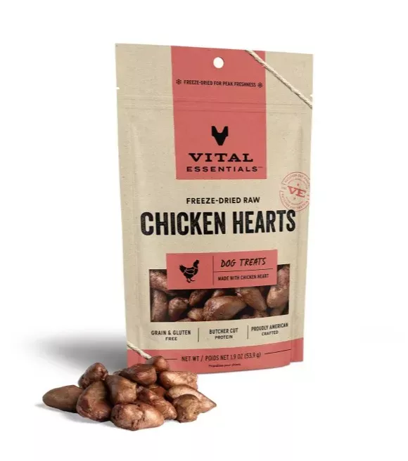 Vital Essentials, Freeze-Dried Raw Chicken Hearts Dog Treats, 1.9 oz