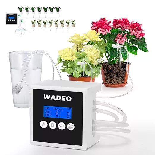 WADEO Automatic Watering System for Potted Plants, Dual Pump Plant Watering System, 15 Potted Automatic Plant Waterer for Indoor, Automatic Drip Irrigation Kit with Digital Programmable Water Timer