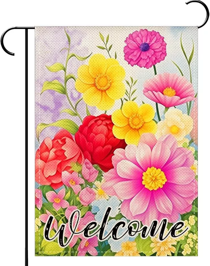 welcome-spring-floral-garden-flags-12x18-inch-double-sided-seasonal-flowers-yard Welcome Spring Floral Garden Flags 12x18 Inch double sided,Seasonal Flowers Yard Holiday Outdoor Burlap Garden Farmhouse Decor