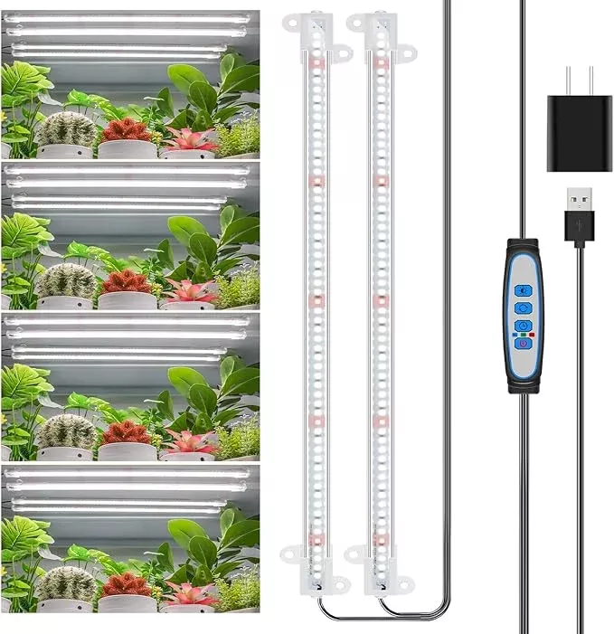 Wiaxulay Grow Lights for Indoor Plants Full Spectrum, 120 LEDs Plant Grow Light Strips with Auto ON/Off Timer 6/12/16Hrs, 5 Brightness, 3 Switch Modes Growing Lamps for Seed Starting, Succulent,2 Bars