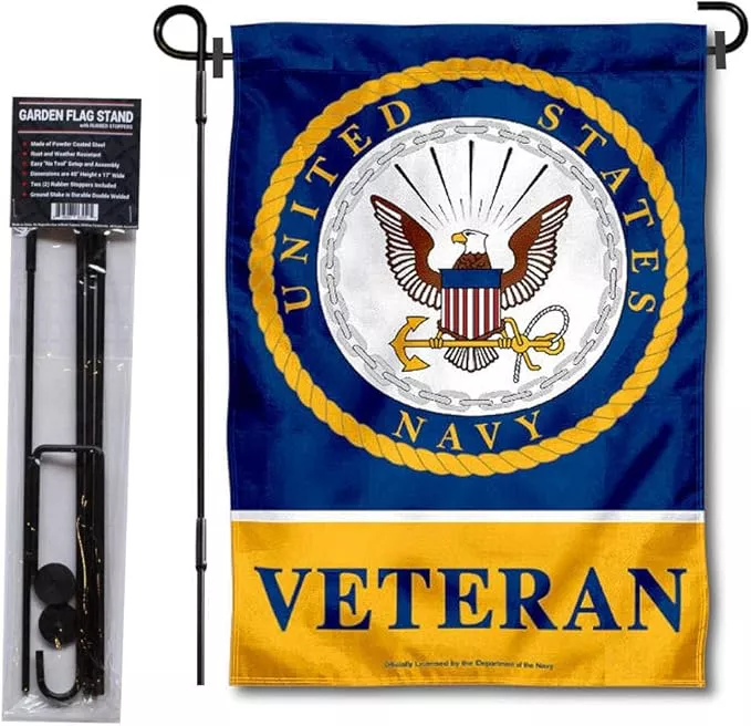 wincraft-navy-veteran-garden-flag-with-stand-holder WinCraft Navy Veteran Garden Flag with Stand Holder