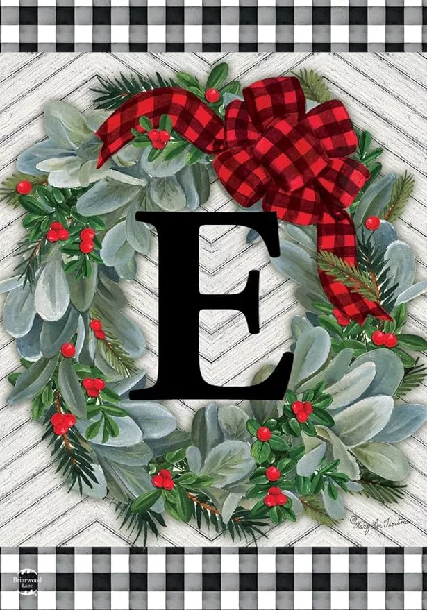 winter-wreath-monogram-letter-e-garden-flag-18-x-12-5-briarwood-lane Winter Wreath Monogram Letter E Garden Flag 18" x 12.5" Briarwood Lane