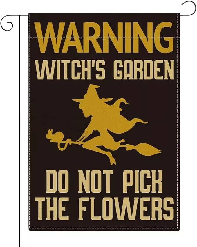 witch-s-funny-garden-flag-do-not-pick-flowers-sign-plant-lover-gift-small-double Witch's Funny Garden Flag Do Not Pick the Flowers Sign Plant Lover Gift Small Double Sided Burlap art Stained Glass Style Garden Flags 12 x 18 Inch for Outside