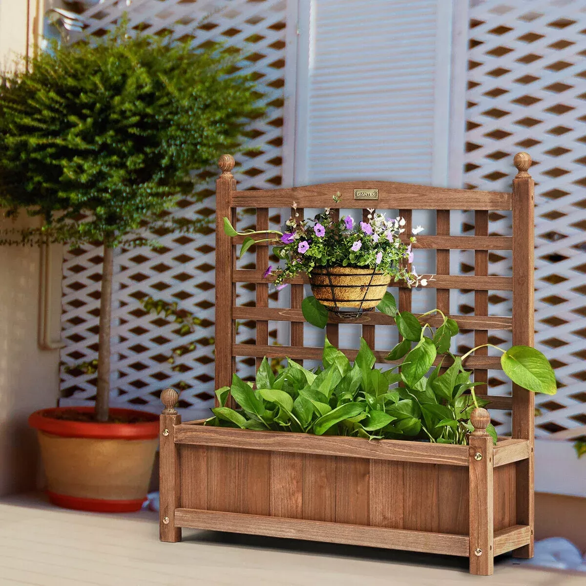 wood-planter-box-with-trellis-weather-resistant-outdoor Wood Planter Box with Trellis Weather-resistant Outdoor