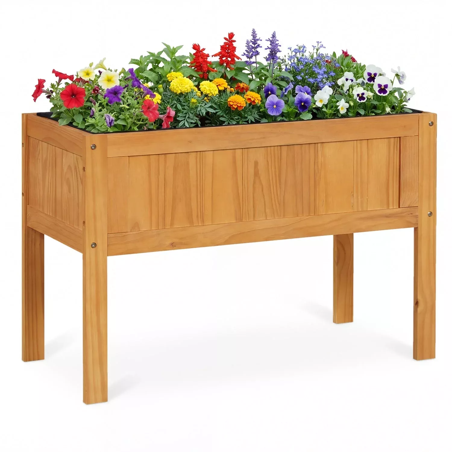 wood-raised-garden-bed-elevated-planter-box-with-bed-liner-drainage-holes-vegeta Wood Raised Garden Bed Elevated Planter Box with Bed Liner and Drainage Holes for Vegetables Flowers Herbs