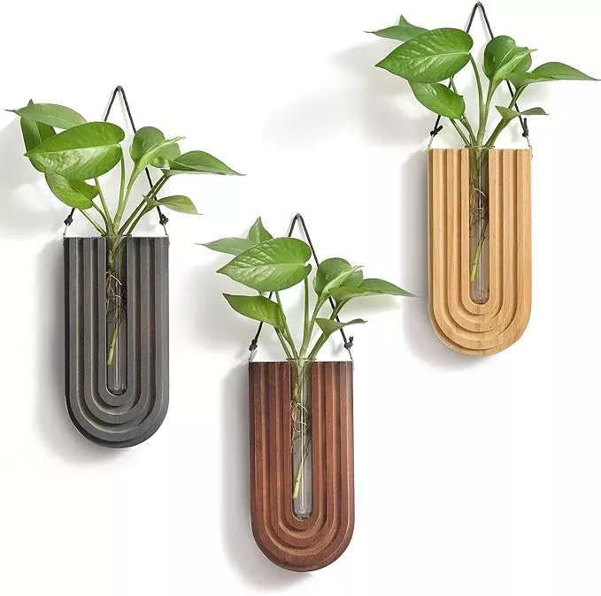 wood-wall-planter-indoor-propagation-station-wooden-hanging-vase-dried-flowers-w Wood Wall Planter Indoor, Propagation Station, Wooden Hanging Vase for Dried Flowers, Wall Plant Holder, Boho Wall Décor for Living Room U Rainbow Shape (Set of 3)