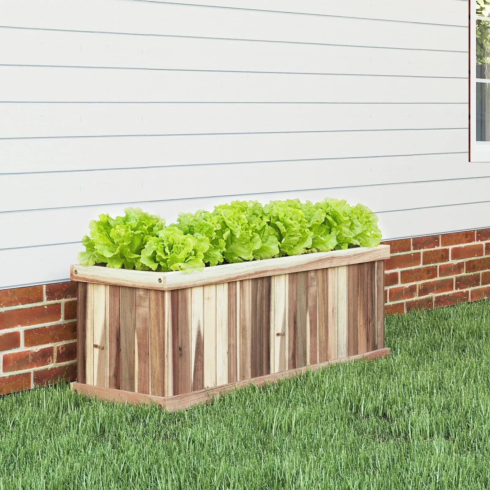 wooden-raised-garden-bed-natural-acacia-wood-rectangular-planter-box-with-draina Wooden Raised Garden Bed Natural Acacia Wood Rectangular Planter Box with Drainage-Natural
