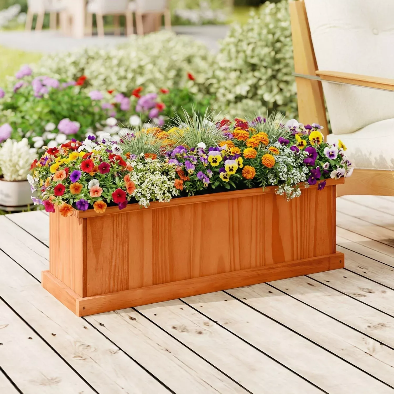 wooden-raised-garden-bed-with-drainage-holes-liner-solid-fir-wood-planter-box Wooden Raised Garden Bed with Drainage Holes and Liner Solid Fir Wood Planter Box