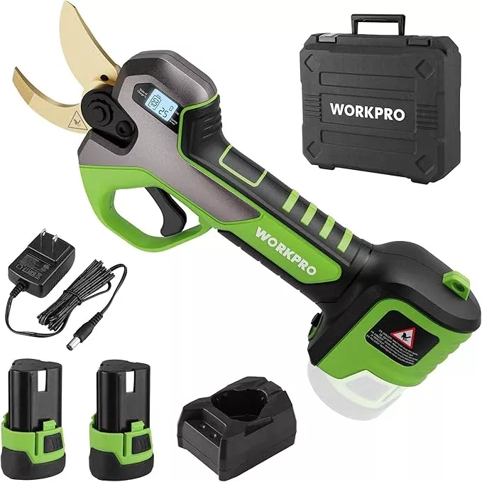 workpro-12v-electric-pruning-shears-battery-powered-pruning-shears-cordless-tree WORKPRO 12V Electric Pruning Shears, Battery Powered Pruning Shears, Cordless Tree Pruner, 1.2 Inch Cutting Diameter, Branch Cutter Gardening Scissors with 2 Pack Rechargeable Battery and Fast Charger
