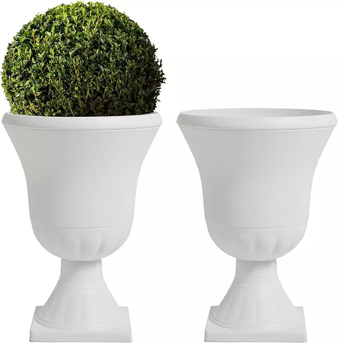 worth-garden-2-pack-plastic-urn-planters-22-tall-round-classic-resin-flower-pots Worth Garden 2-Pack Plastic Urn Planters - 22'' Tall Round Classic Resin Flower Pots Pure White Traditional Large Plant Pots for Front Porch Patio Deck Wedding Decoration Pot - Indoor & Outdoor