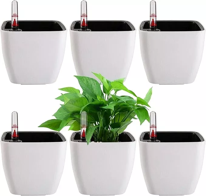 yarlung-6-pack-self-watering-planter-with-water-level-indicator-5-inch-plastic-p yarlung 6 Pack Self Watering Planter with Water Level Indicator, 5 Inch Plastic Plant Flower Pots Nested Container for Indoor Plants, Herbs, Aloe, Outdoor Gardening