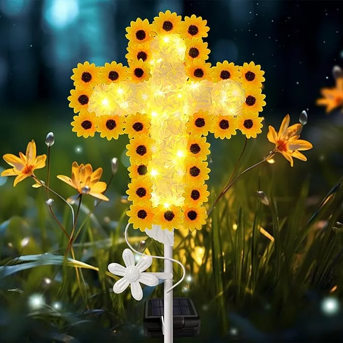 yjfwal-solar-daisy-cross-garden-stake-lights-yard-solar-lights-cemetery-decorati YJFWAL Solar Daisy Cross Garden Stake Lights, Yard Solar Lights Cemetery Decorations for Grave Outdoor Light Jesus Cross Sympathy Memorial Gifts for Grandmother, for Garden Yard Lawn Patio Pathway