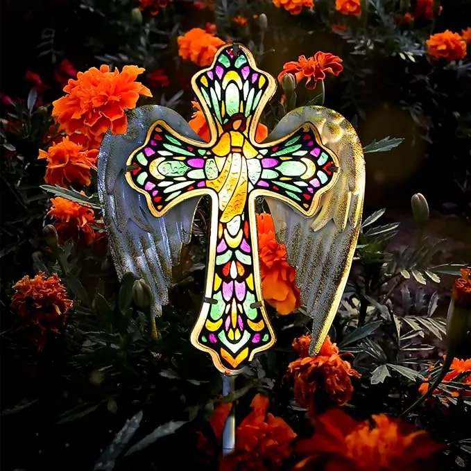 yjfwal-solar-glass-cross-garden-stake-light-cemetery-decorations-grave-outdoor-l YJFWAL Solar Glass Cross Garden Stake Light, Cemetery Decorations for Grave Outdoor Lights, Jesus Cross Angel Wings Sympathy Memorial Gifts, for Easter Halloween Garden Lawn Yard Patio Decor