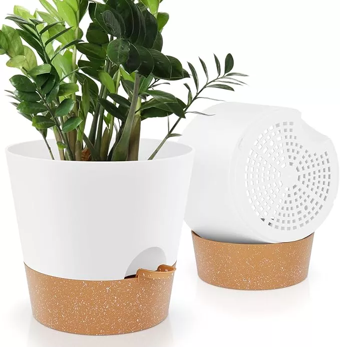 ynnico10-inch-plant-pots-self-watering-planters-with-drainage-holes-saucers-indo Ynnico10 inch Plant Pots, Self-Watering Planters with Drainage Holes & Saucers for Indoor and Outdoor Plants (2-Pack,White