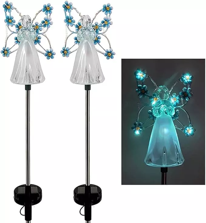 ywbl-wh-2pcs-angel-solar-lights-led-solar-garden-stake-lights-outdoor-garden-ete YWBL-WH 2PCS Angel Solar Lights LED Solar Garden Stake Lights Outdoor Garden Eternal Light Angel Decoration ()