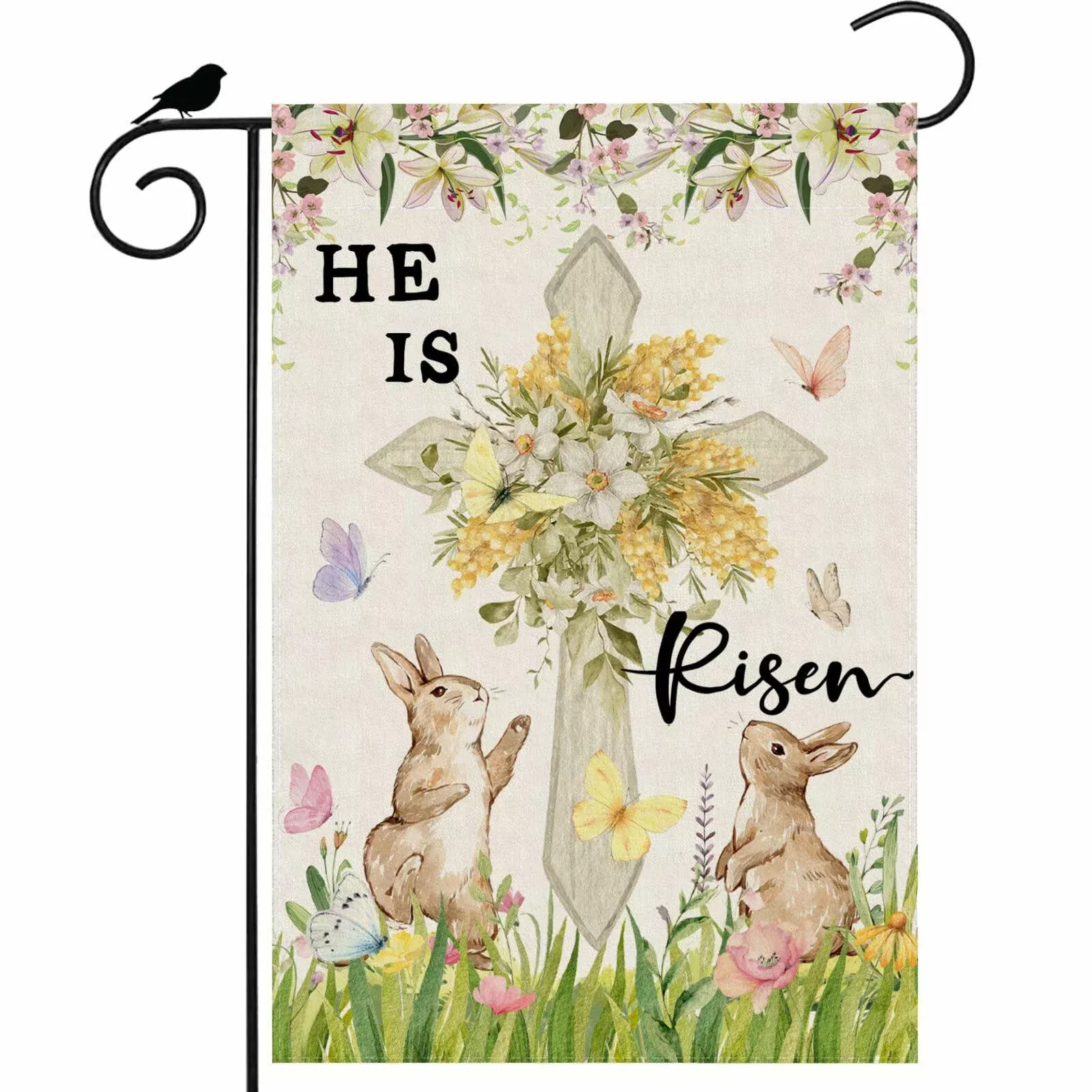 zaew-easter-watercolor-cross-bunny-garden-flag-12x18-inch-double-sided ZAEW Easter Watercolor Cross Bunny Garden Flag 12x18 Inch Double Sided