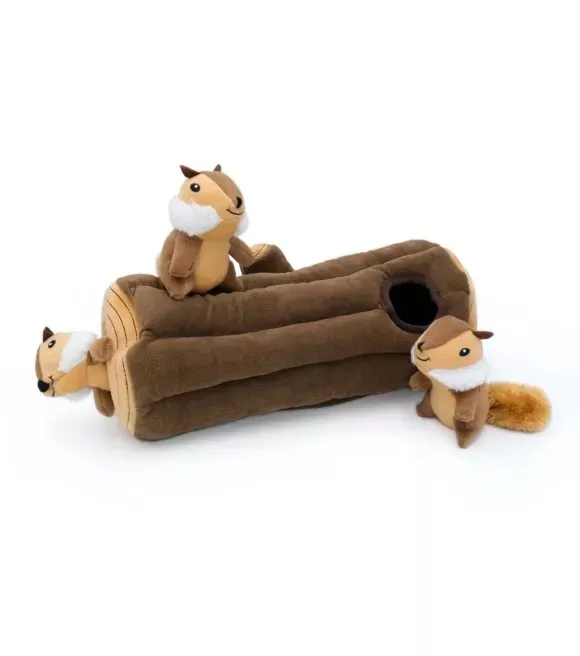 ZippyPaws, Brown Zippy Burrow Log with 3 Chipmunks Plush