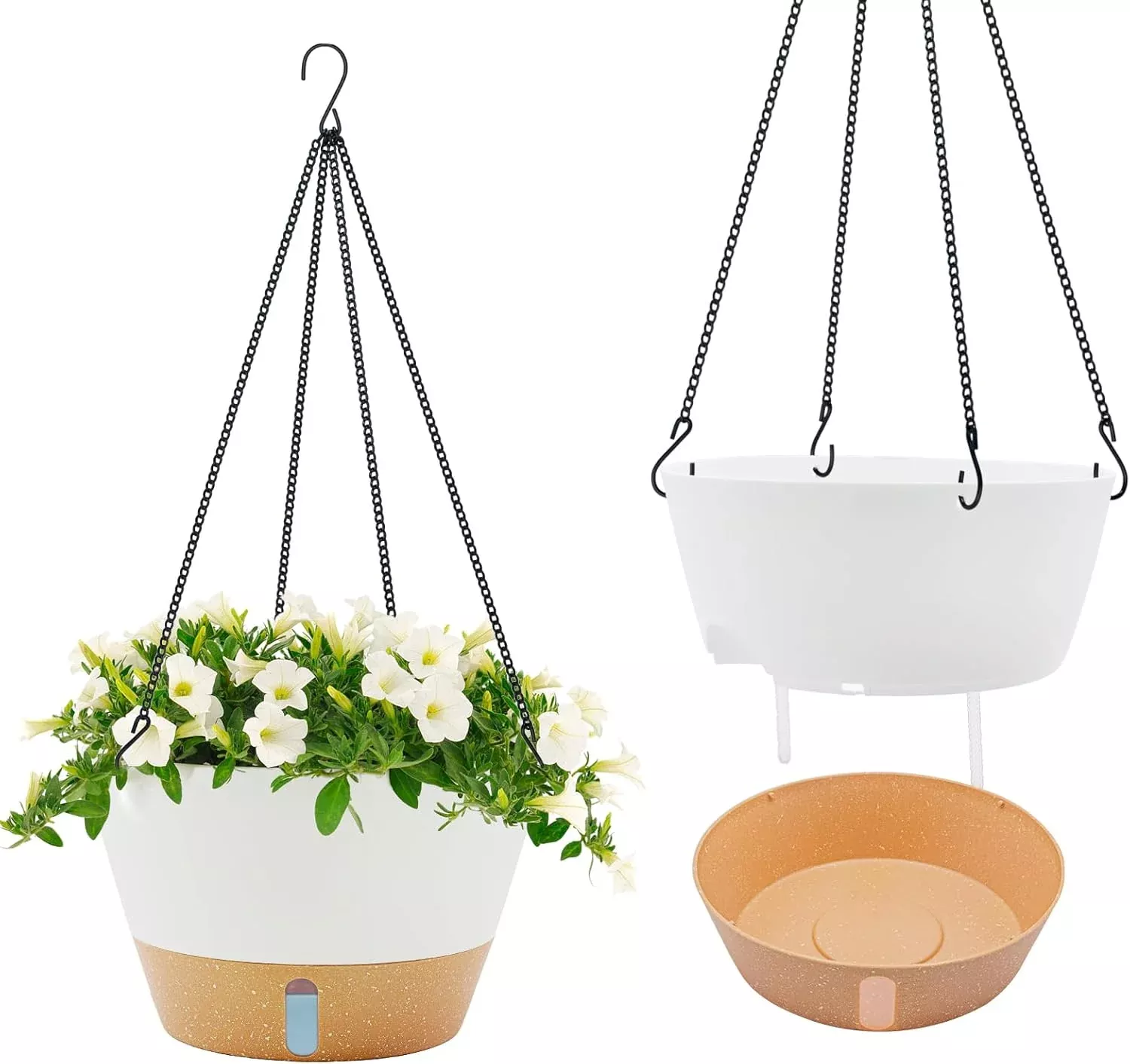 zmtech-12-inch-hanging-planters-indoor-2-pack-large-hanging-plant-pot-with-visib ZMTECH 12 Inch Hanging Planters for Indoor, 2 Pack Large Hanging Plant Pot with Visible Water Level and Chain, Self Watering Hanging Flower Pot for Outdoor Garden Porch(12Inch, White)