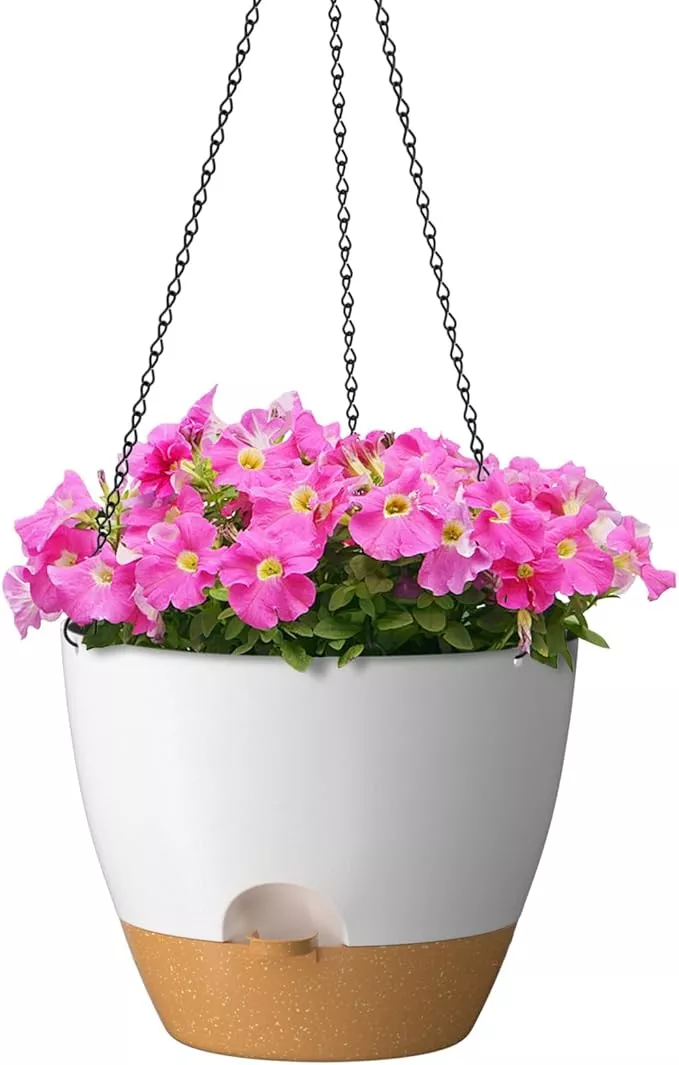 zmtech-12-inch-hanging-planters-indoor-outdoor-plants-1-pack-self-watering-hangi ZMTECH 12 Inch Hanging Planters for Indoor Outdoor Plants, 1 Pack Self Watering Hanging Plant Pots with Drainage Holes and Removable Saucer, Plastic Flower Hanging Pots with Watering Lip (Black)
