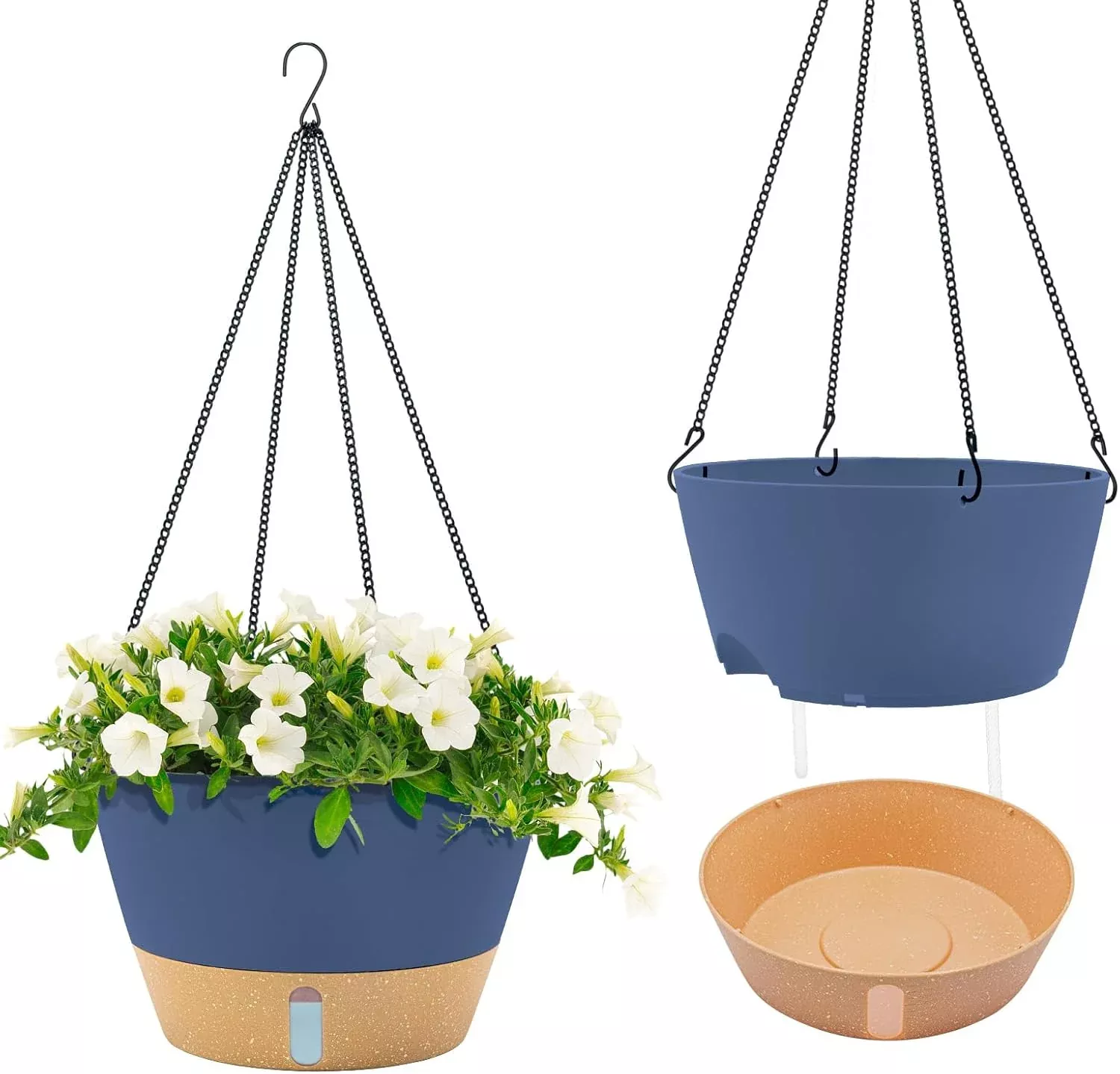 ZMTECH 12 Inch Large Hanging planters for Indoor, 2 Pack Self Watering Plant Pot for Outdoor Garden Porch, Hanging Flower Pot with Visible Water Level & Removable Tray(12Inch, Green)