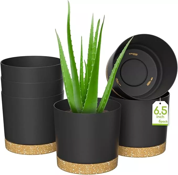 zmtech-plant-pots-set-6-6-5-self-watering-plastic-planter-with-drainage-hole-sau ZMTECH Plant Pots, Set of 6 6.5'' Self Watering Plastic Planter with Drainage Hole and Saucer,Modern Decorative Flower Pot for Indoor Outdoor House Plants, Succulents, Flowers - Green