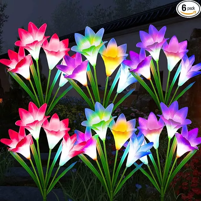 zyliwoo-solar-flower-lights-6-pack-outdoor-lily-flower-lights-multi-color-changi ZYLiWoo-Solar Flower Lights, 6 Pack Outdoor Lily Flower Lights, Multi Color Changing LED 24 Flowers Lily Flower Solar Garden Stakes Flower Lights, for Patio, Lawn, Garden, Yard Decoration