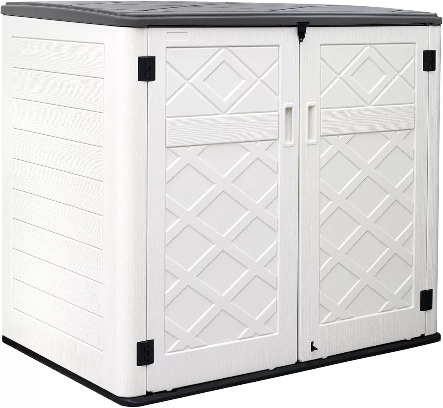 ZZM Large Outdoor Storage Shed, 48 Cu Ft Resin Versatile Storage Cabinet for Patio Accessories, Trash Cans & Garden Tools, Durable Horizontal Storage Box with Lockable Lid (Coffee)